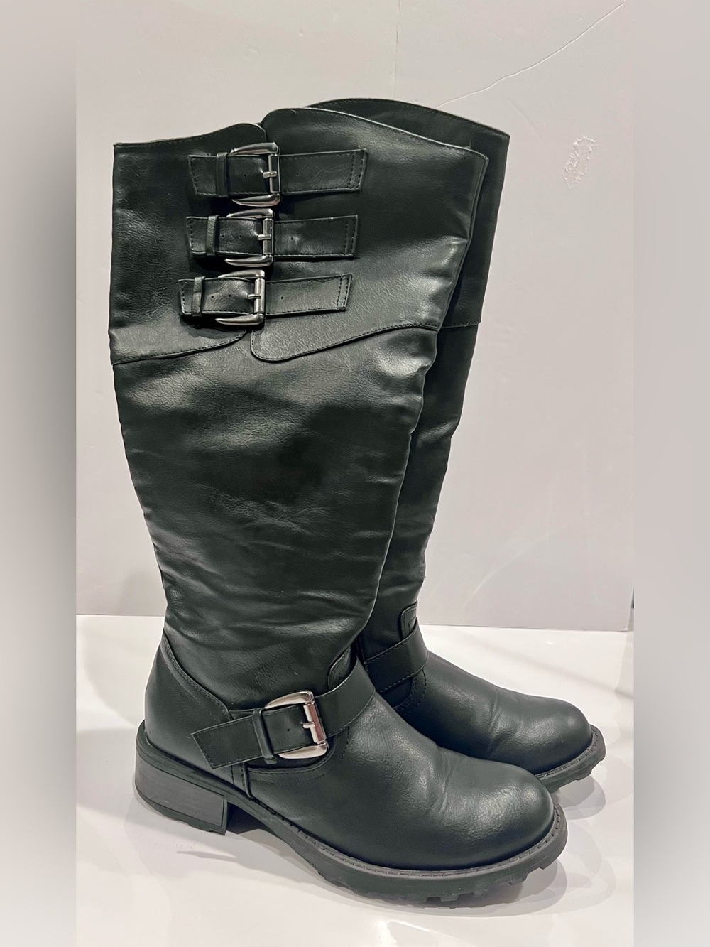 Journee Collection Women's Tall Black Buckle Boots Wide Calf- Sleek Riding Style